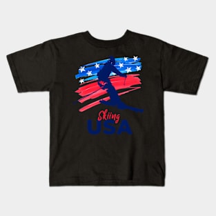 Skiing Usa Support The Team Usa Flag Ski Winter Kids T-Shirt